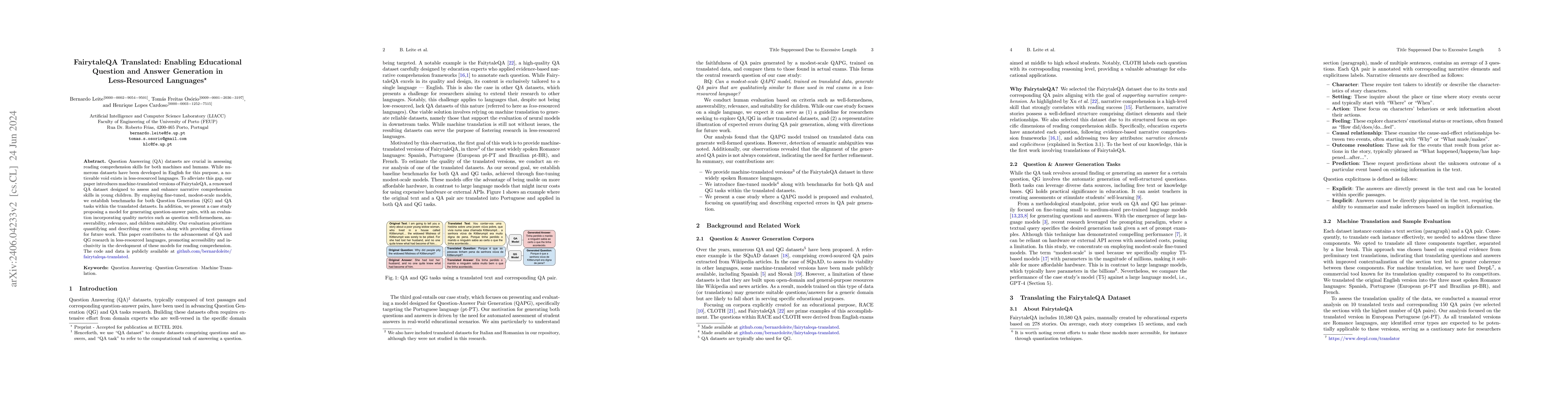 Thumbnail for FairytaleQA Translated: Enabling Educational Question and Answer
  Generation in Less-Resourced Languages