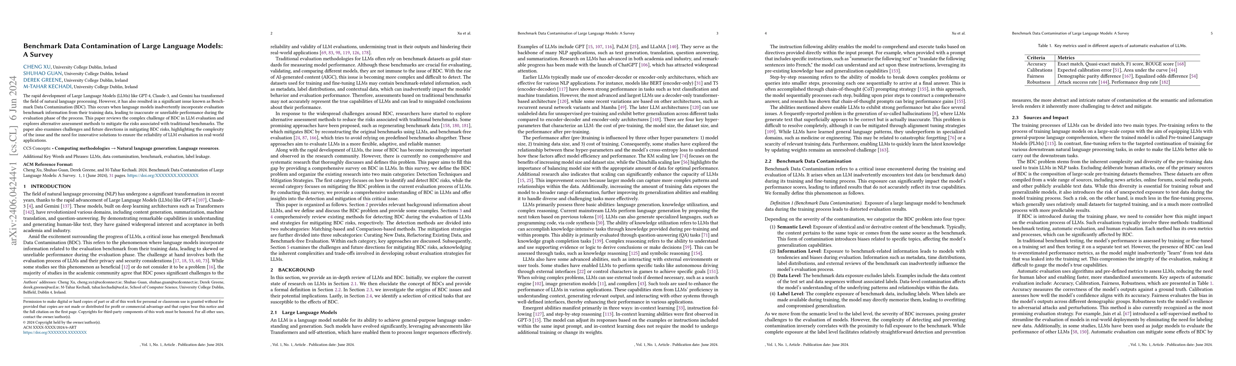 Thumbnail for Benchmark Data Contamination of Large Language Models: A Survey