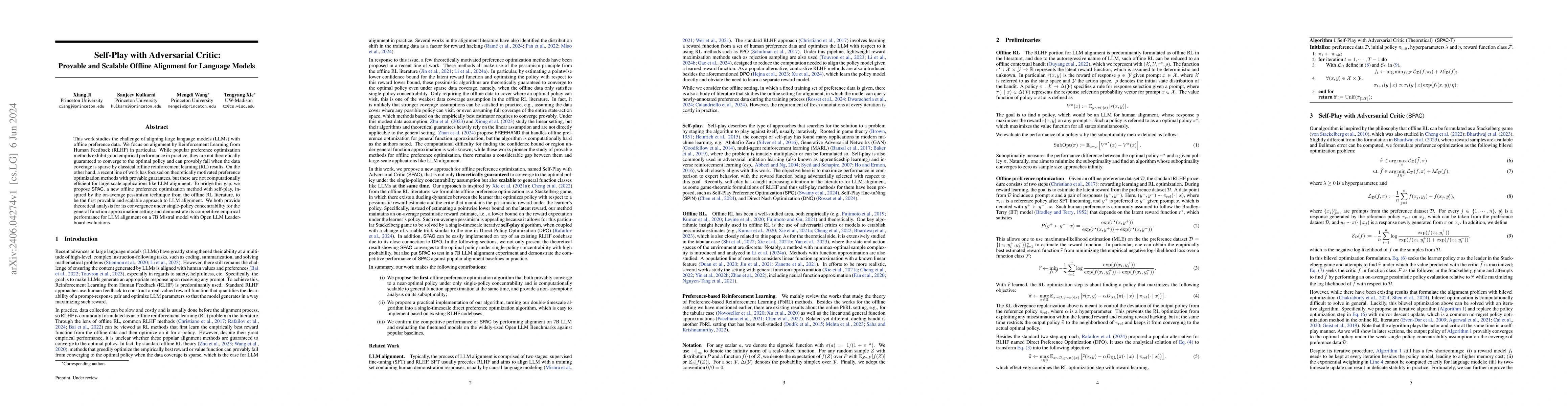 Thumbnail for Self-Play with Adversarial Critic: Provable and Scalable Offline
  Alignment for Language Models