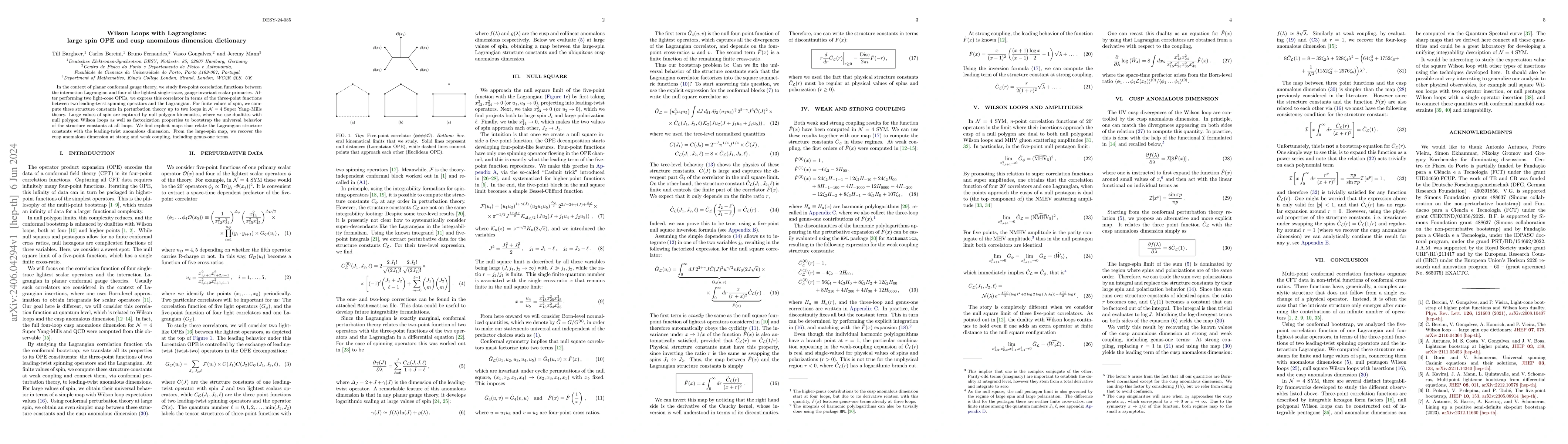 Thumbnail for Wilson Loops with Lagrangians: large spin OPE and cusp anomalous
  dimension dictionary