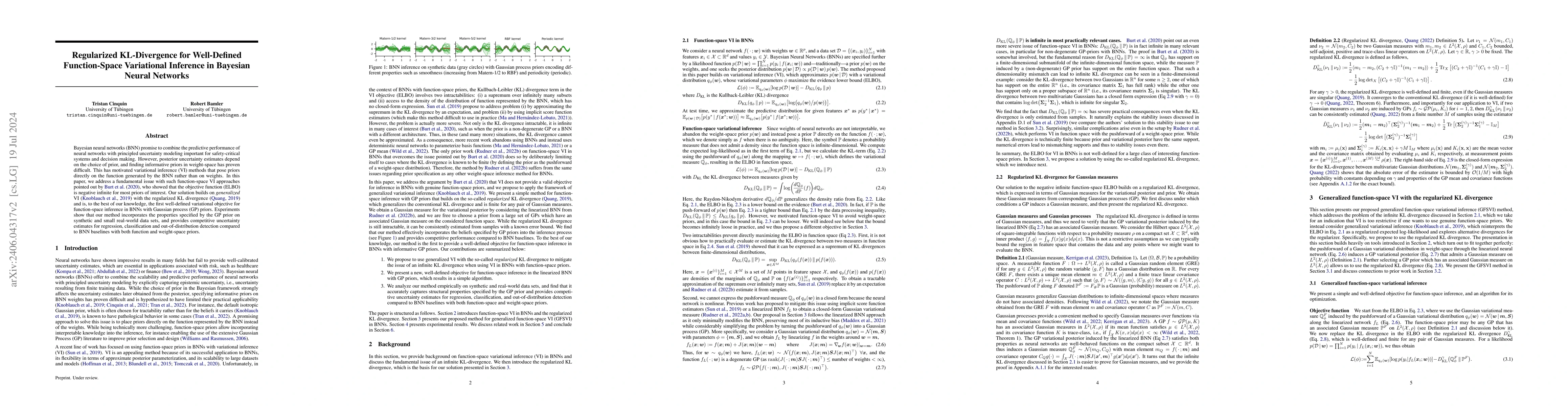 Thumbnail for Regularized KL-Divergence for Well-Defined Function-Space Variational
  Inference in Bayesian neural networks