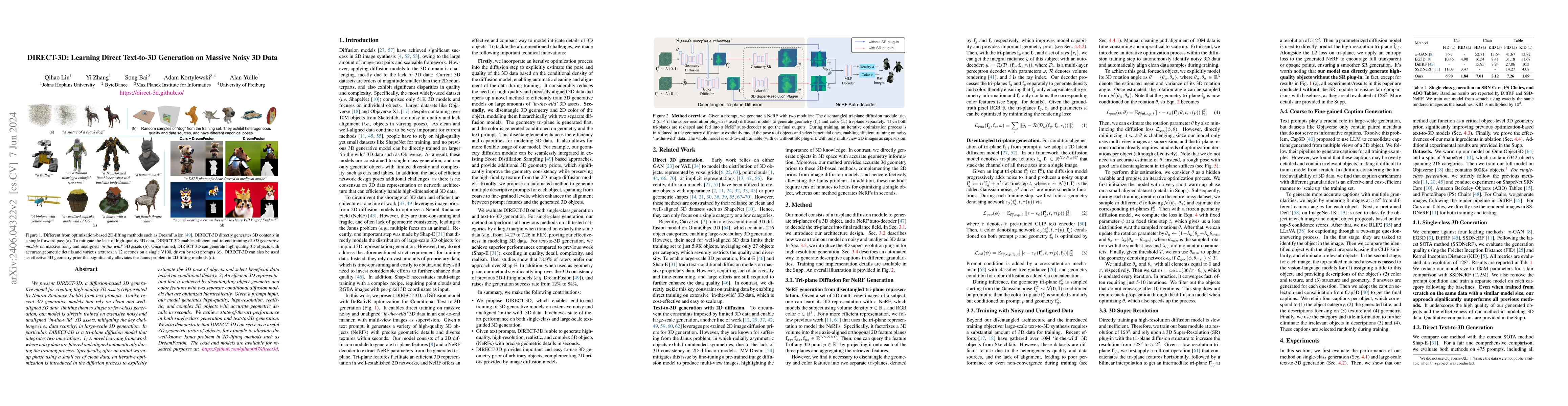 Thumbnail for DIRECT-3D: Learning Direct Text-to-3D Generation on Massive Noisy 3D
  Data