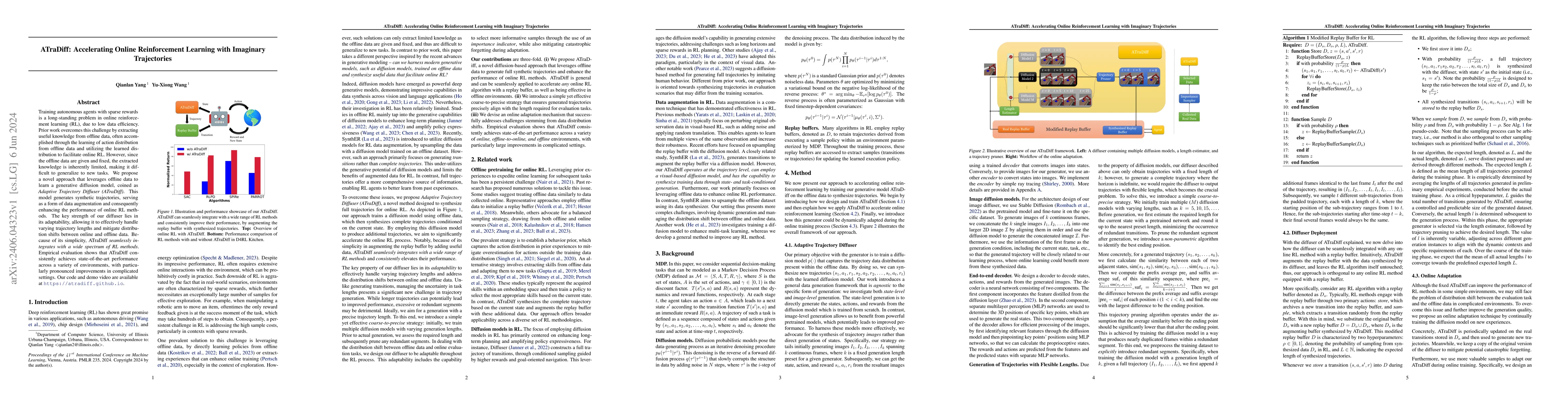 Thumbnail for ATraDiff: Accelerating Online Reinforcement Learning with Imaginary
  Trajectories