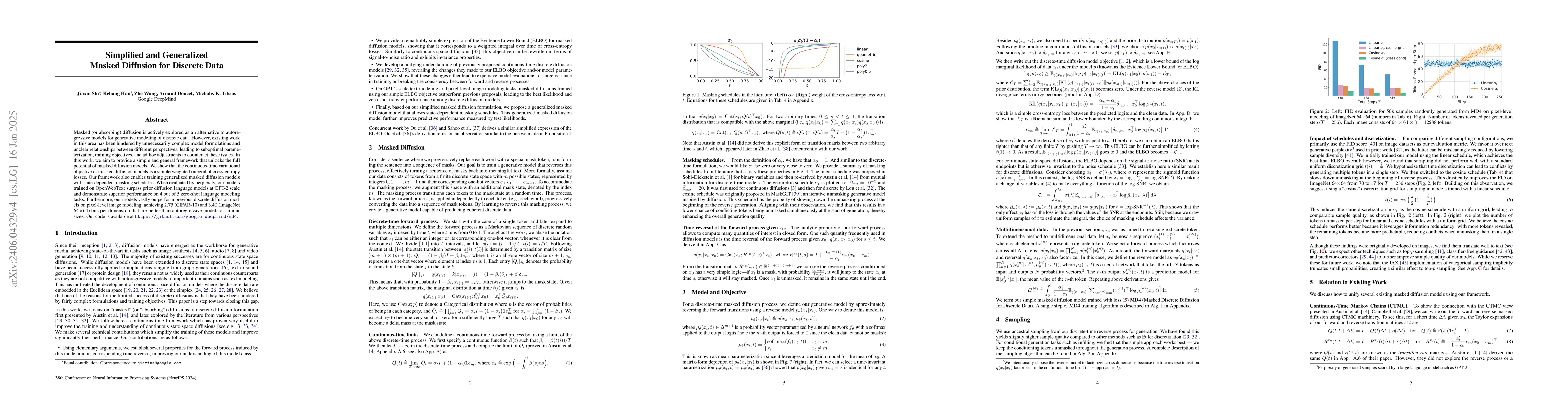 Thumbnail for Simplified and Generalized Masked Diffusion for Discrete Data
