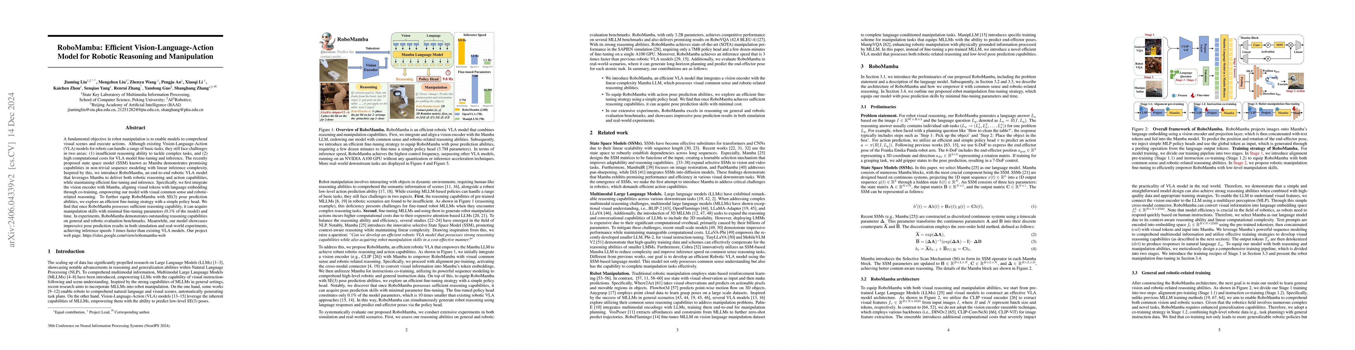 Thumbnail for RoboMamba: Multimodal State Space Model for Efficient Robot Reasoning
  and Manipulation