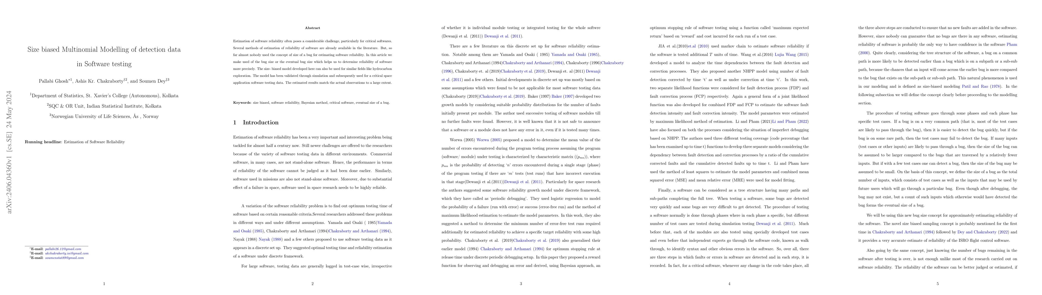 Thumbnail for Size biased Multinomial Modelling of detection data in Software testing