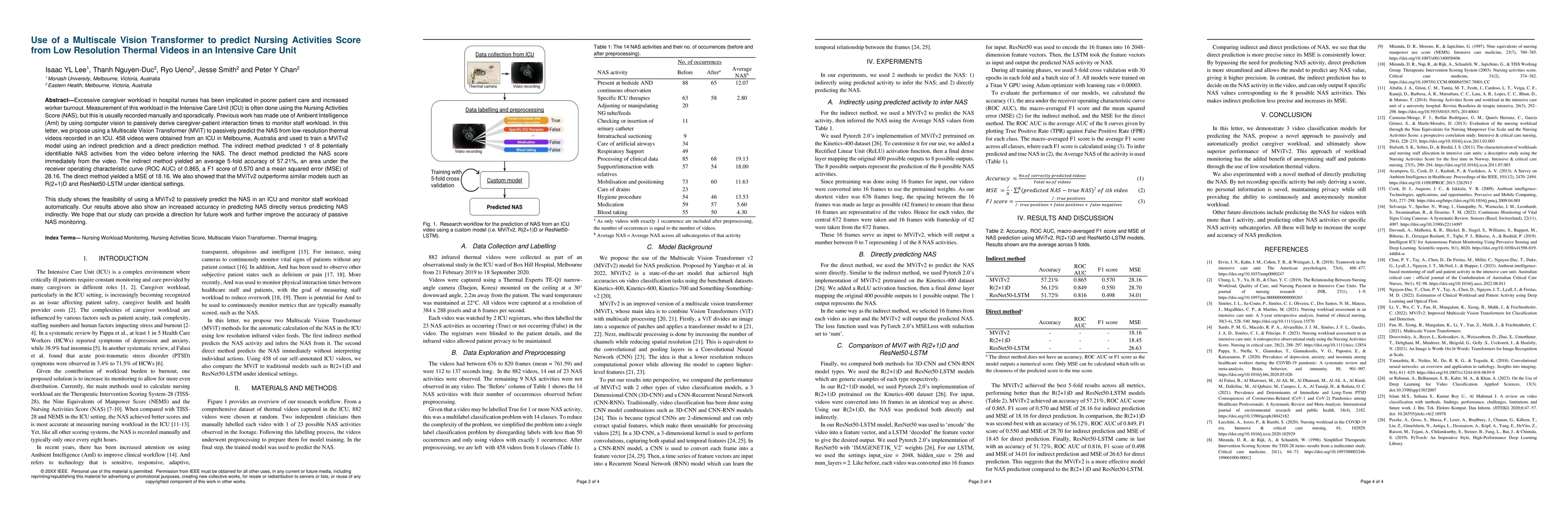 Thumbnail for Use of a Multiscale Vision Transformer to predict Nursing Activities
  Score from Low Resolution Thermal Videos in an Intensive Care Unit