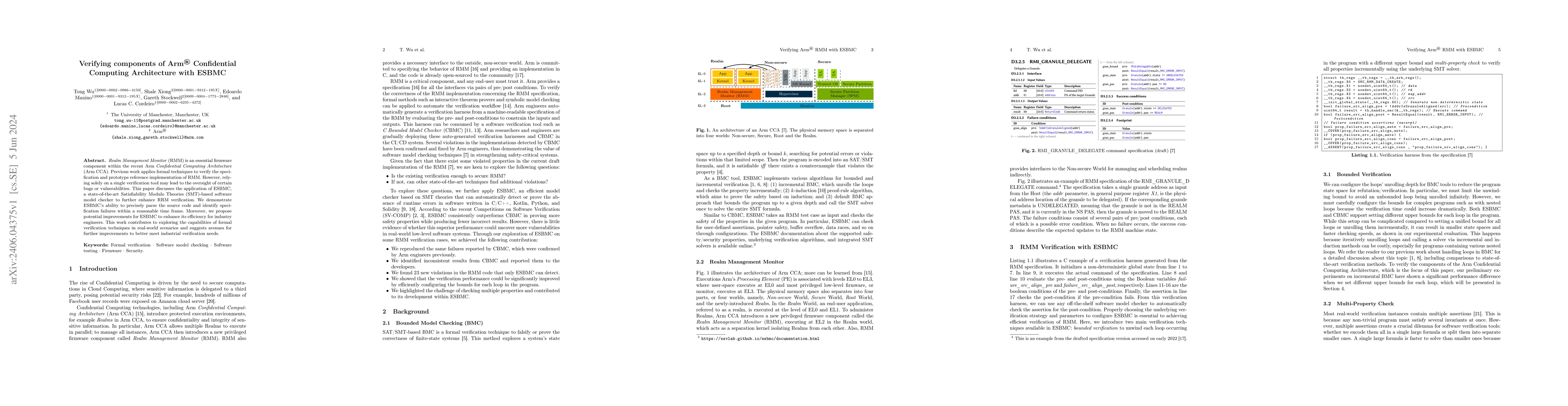 Thumbnail for Verifying components of Arm(R) Confidential Computing Architecture with
  ESBMC