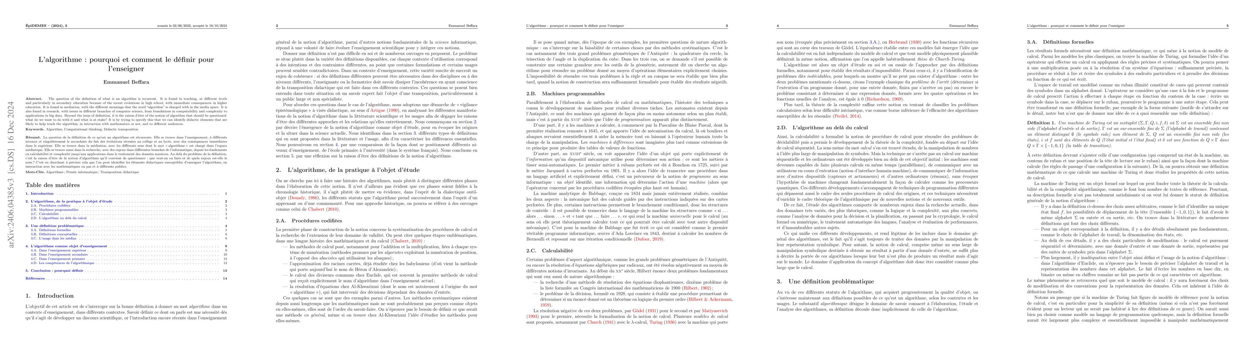 Thumbnail for L'algorithme: pourquoi et comment le d\'efinir pour l'enseigner