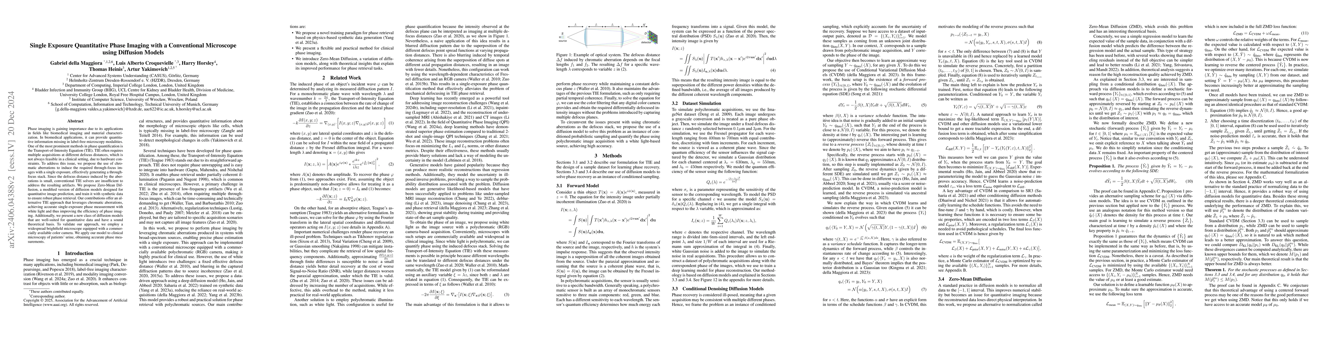 Thumbnail for Single Exposure Quantitative Phase Imaging with a Conventional
  Microscope using Diffusion Models