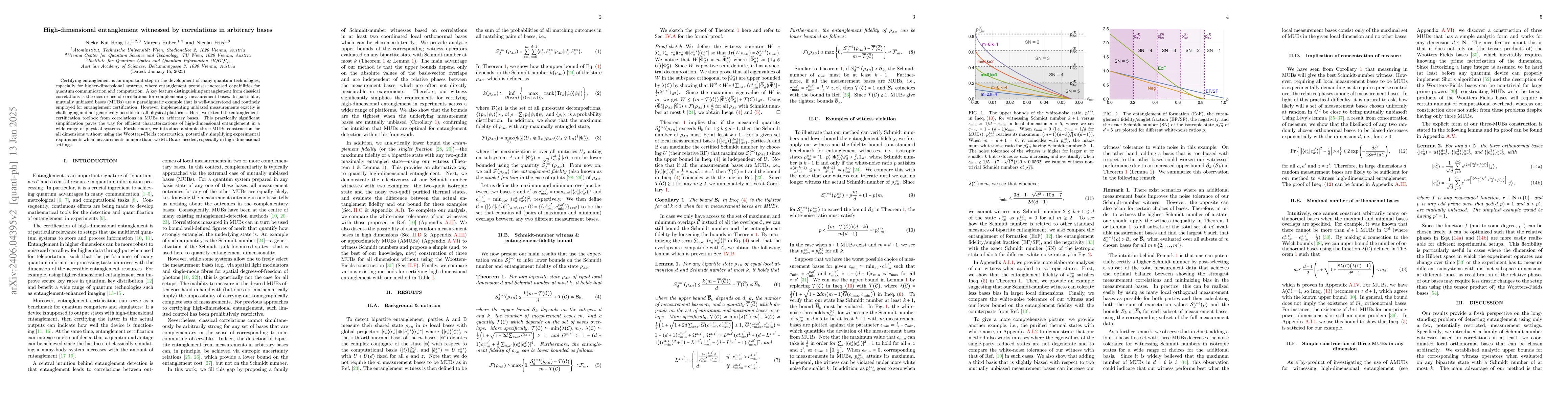 Thumbnail for High-dimensional entanglement witnessed by correlations in arbitrary
  bases