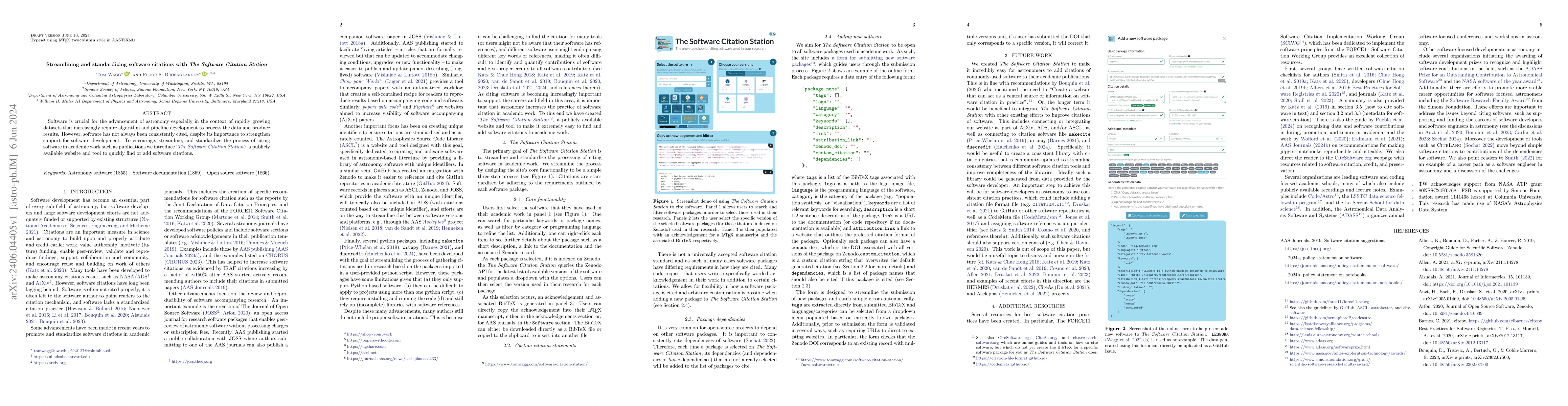 Thumbnail for Streamlining and standardizing software citations with The Software
  Citation Station