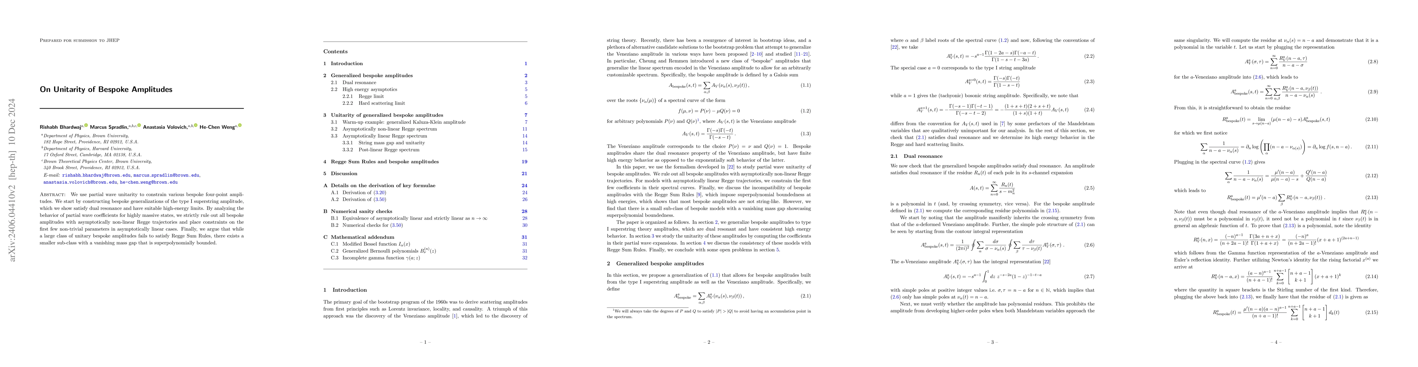 Thumbnail for On Unitarity of Bespoke Amplitudes