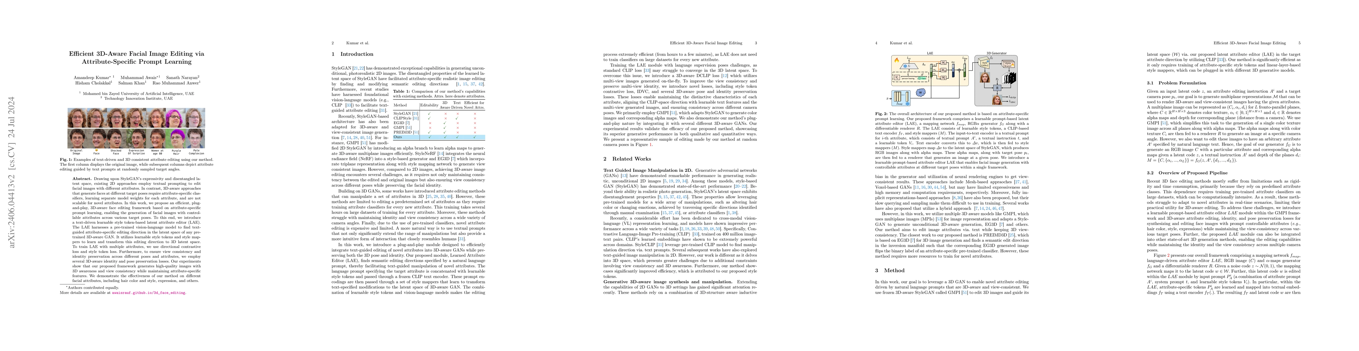 Thumbnail for Efficient 3D-Aware Facial Image Editing via Attribute-Specific Prompt
  Learning