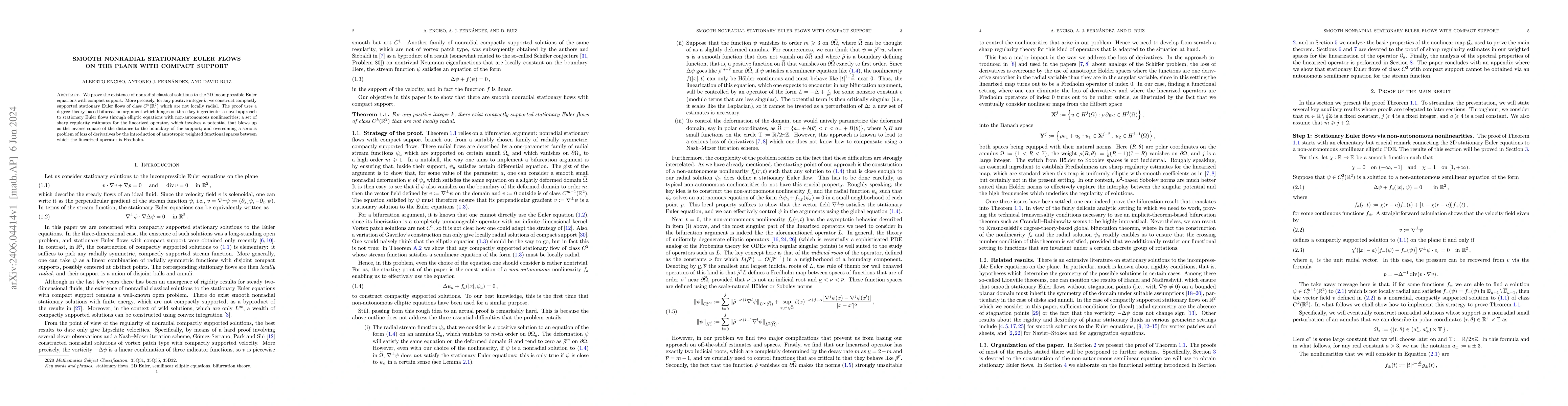Thumbnail for Smooth nonradial stationary Euler flows on the plane with compact
  support