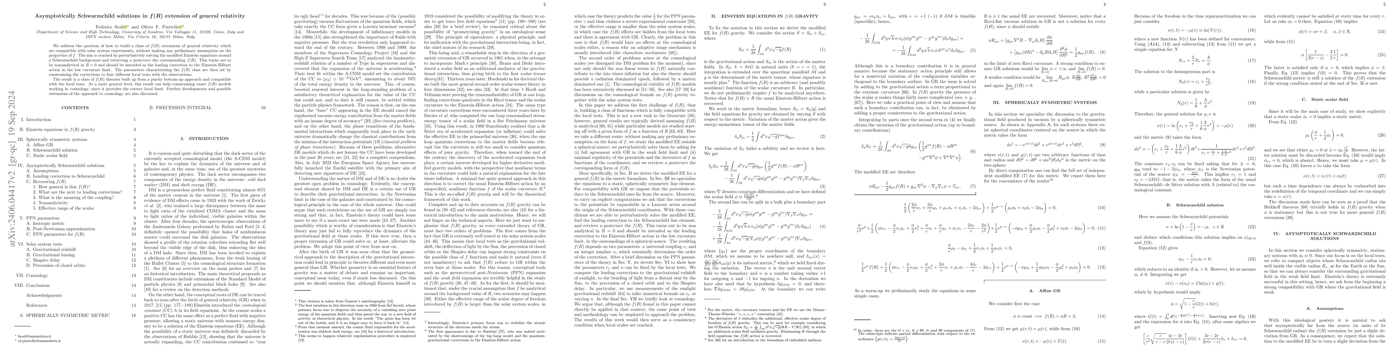 Thumbnail for Asymptotically Schwarzschild Solutions in $f(R)$ Extension of General
  Relativity