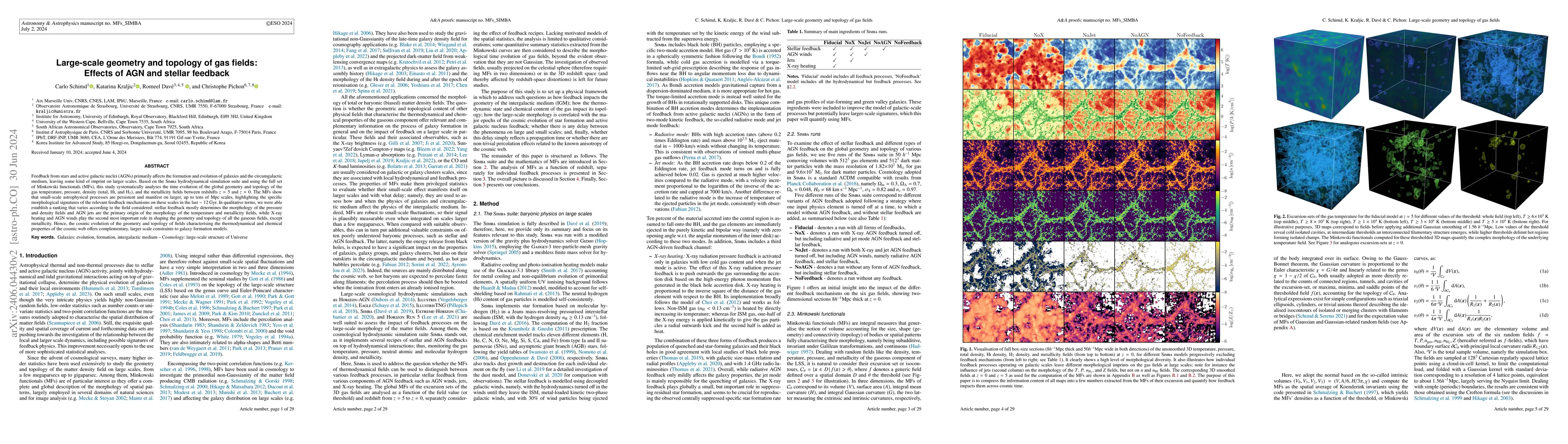 Thumbnail for Large-scale geometry and topology of gas fields: Effects of AGN and
  stellar feedback