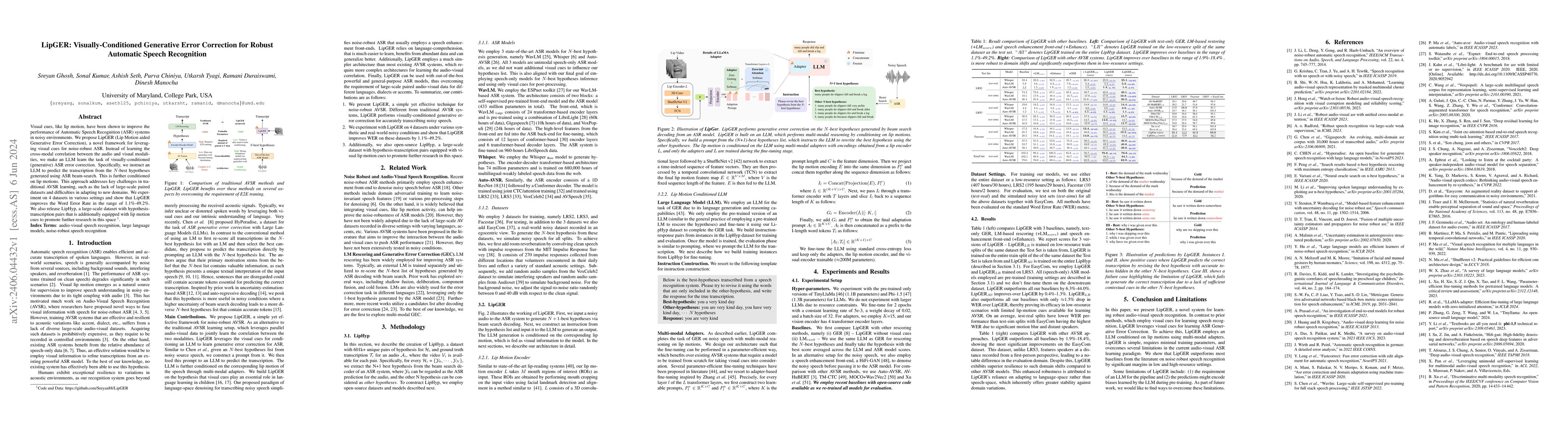 Thumbnail for LipGER: Visually-Conditioned Generative Error Correction for Robust
  Automatic Speech Recognition
