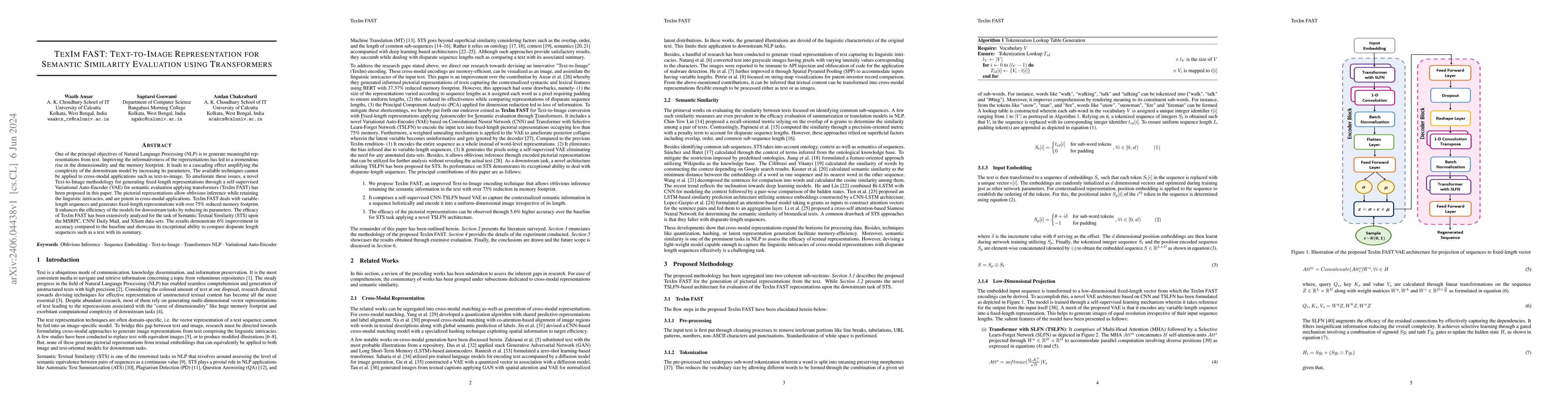 Thumbnail for TexIm FAST: Text-to-Image Representation for Semantic Similarity
  Evaluation using Transformers