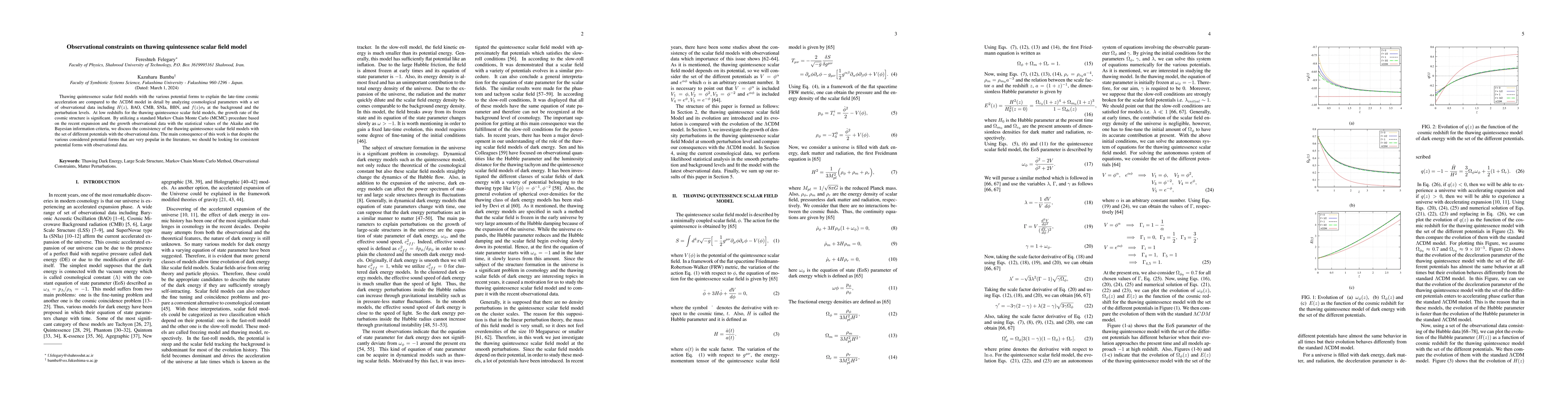 Thumbnail for Observational constraints on thawing quintessence scalar field model