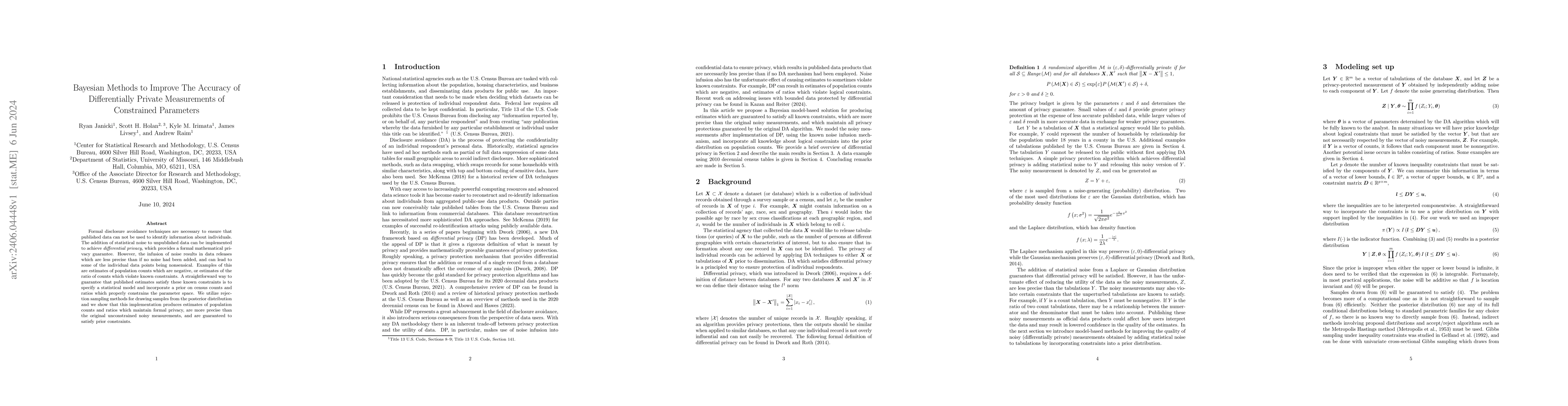 Thumbnail for Bayesian Methods to Improve The Accuracy of Differentially Private
  Measurements of Constrained Parameters