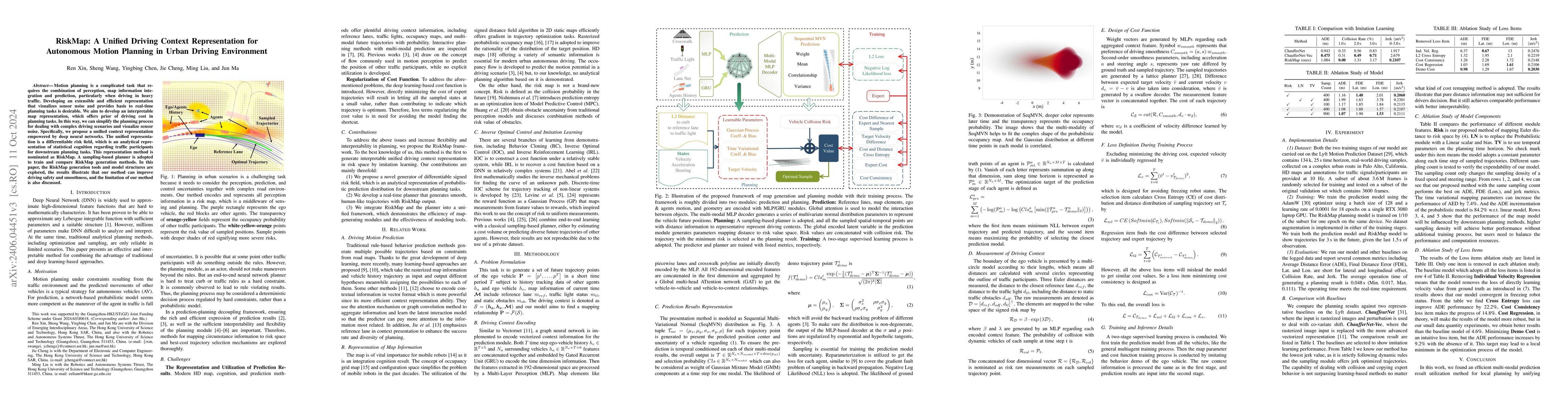 Thumbnail for RiskMap: A Unified Driving Context Representation for Autonomous Motion
  Planning in Urban Driving Environment