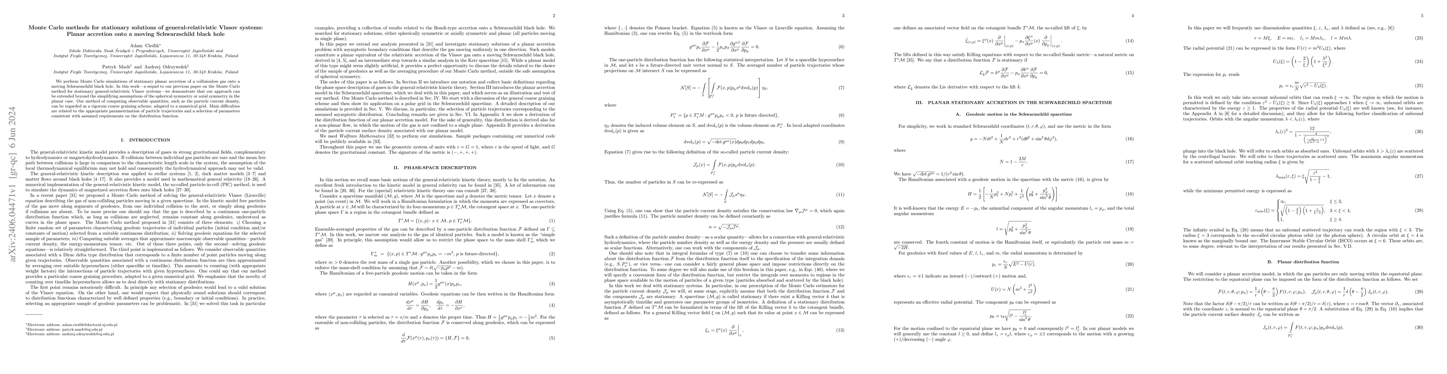 Thumbnail for Monte Carlo methods for stationary solutions of general-relativistic
  Vlasov systems: Planar accretion onto a moving Schwarzschild black hole