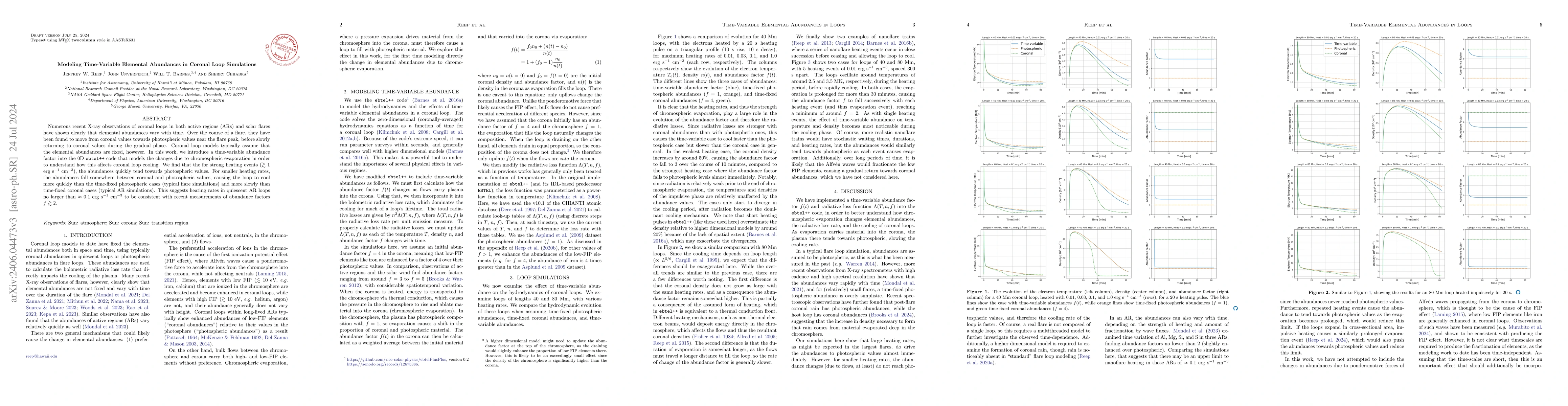 Thumbnail for Modeling Time-Variable Elemental Abundances in Coronal Loop Simulations