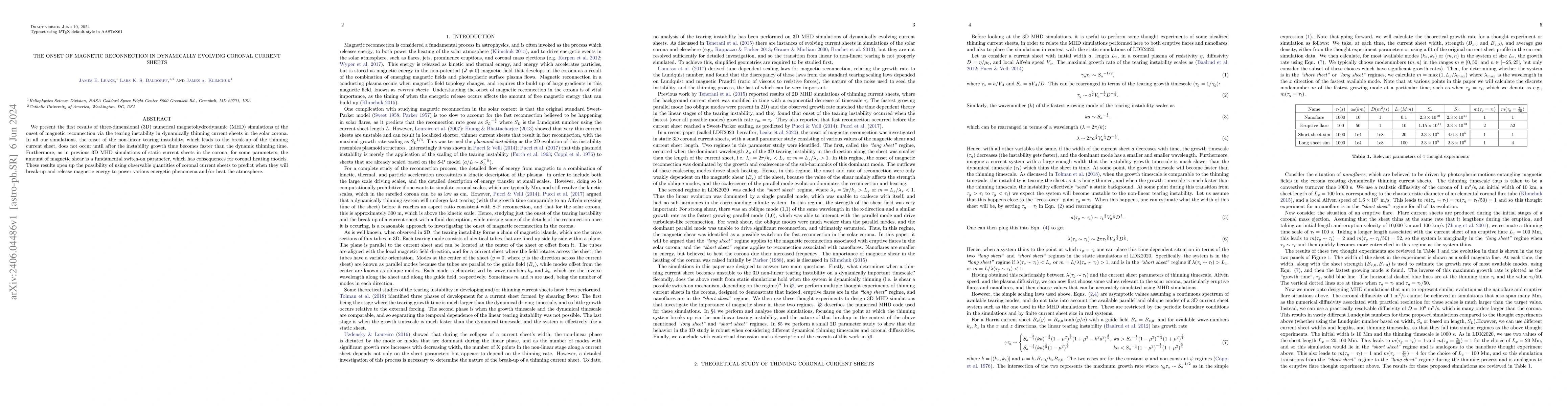 Thumbnail for The Onset of Magnetic Reconnection in Dynamically Evolving Current
  Sheets