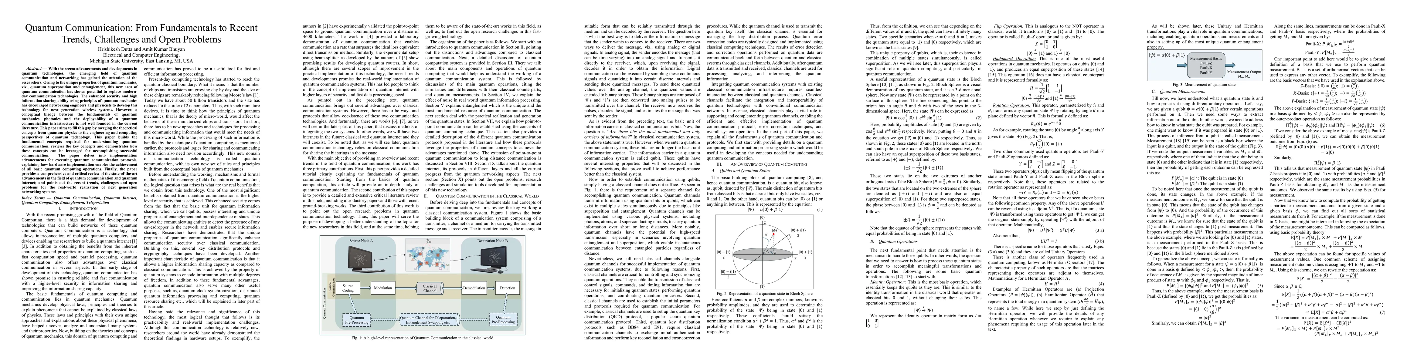 Thumbnail for Quantum Communication: From Fundamentals to Recent Trends, Challenges
  and Open Problems