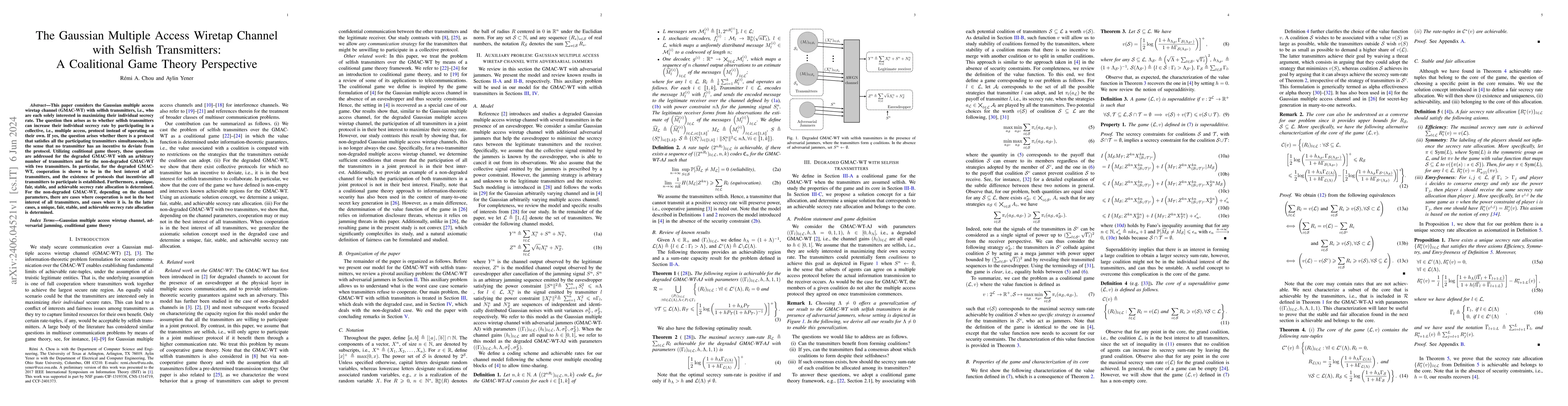 Thumbnail for The Gaussian Multiple Access Wiretap Channel with Selfish Transmitters:
  A Coalitional Game Theory Perspective