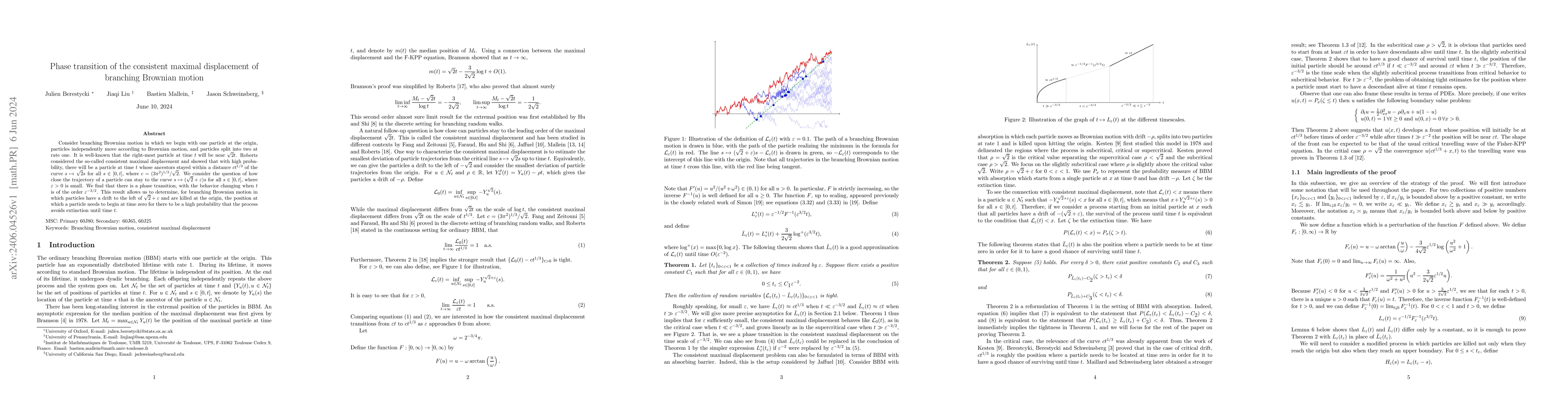 Thumbnail for Phase transition of the consistent maximal displacement of branching
  Brownian motion