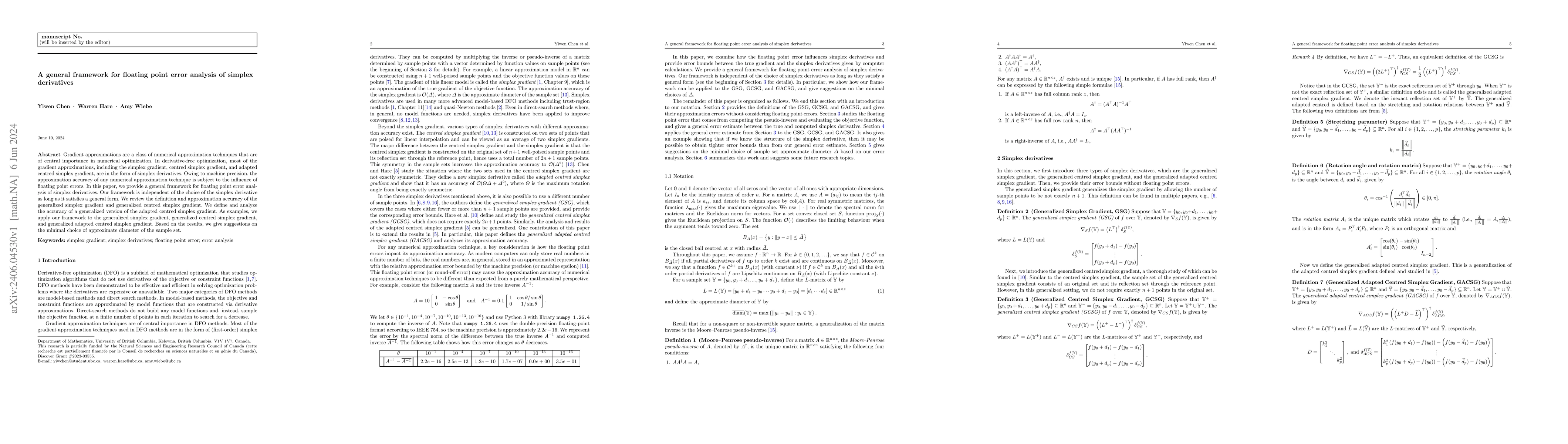 Thumbnail for A general framework for floating point error analysis of simplex
  derivatives