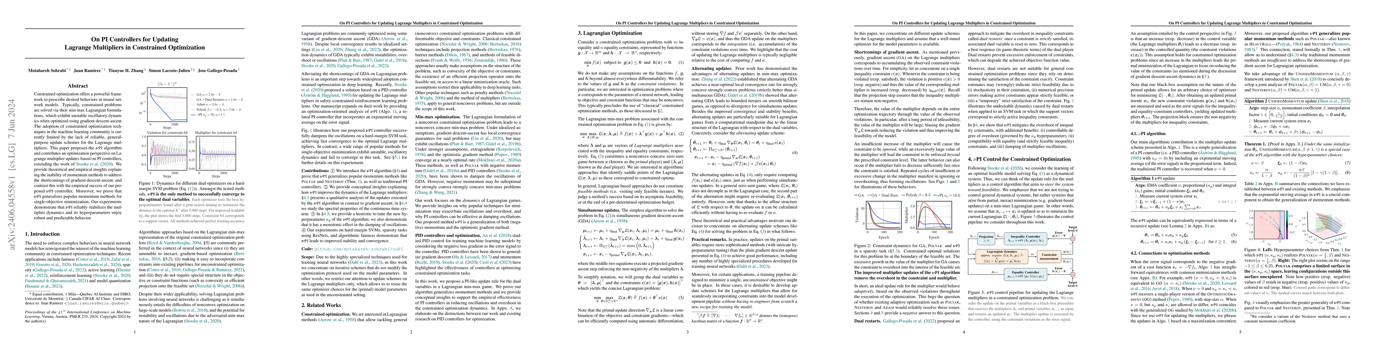 Thumbnail for On PI Controllers for Updating Lagrange Multipliers in Constrained
  Optimization