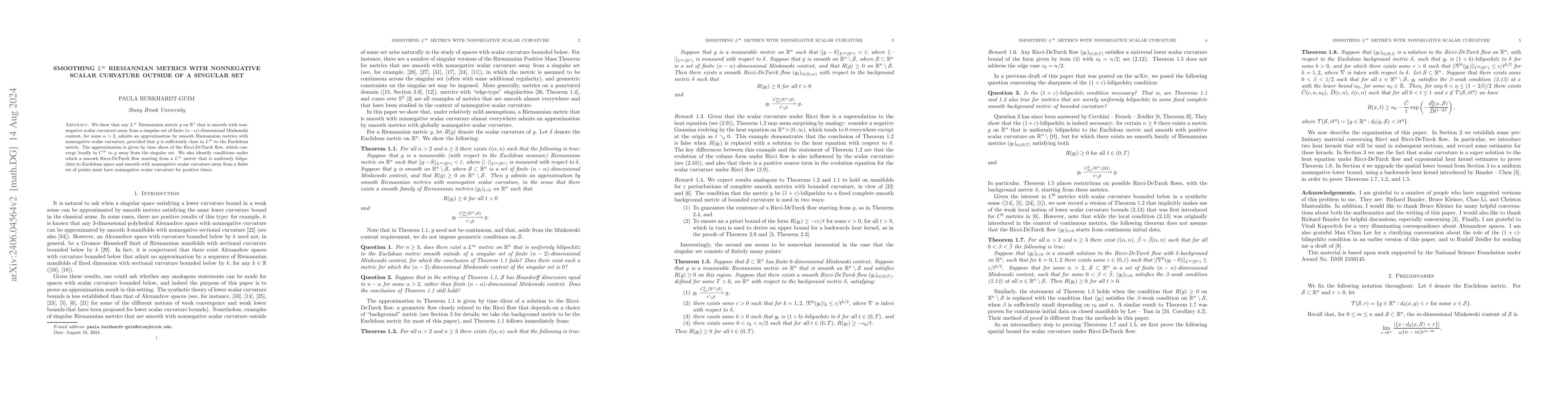 Thumbnail for Smoothing $L^\infty$ Riemannian metrics with nonnegative scalar
  curvature outside of a singular set