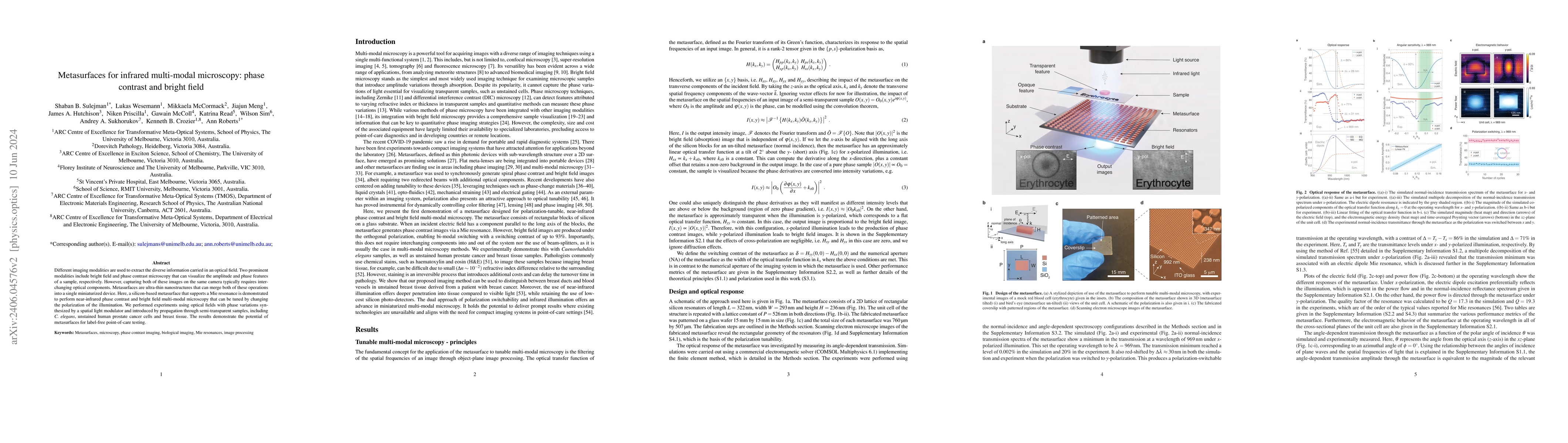Thumbnail for Metasurfaces for infrared multi-modal microscopy: phase contrast and
  bright field