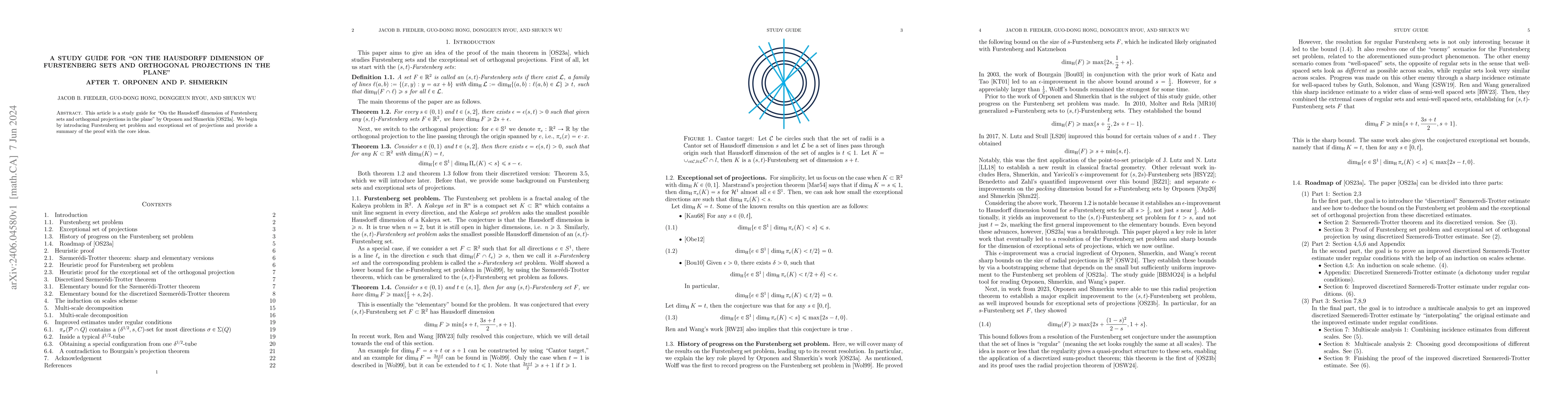 Thumbnail for A study guide for "On the Hausdorff dimension of Furstenberg sets and
  orthogonal projections in the plane" after T. Orponen and P. Shmerkin