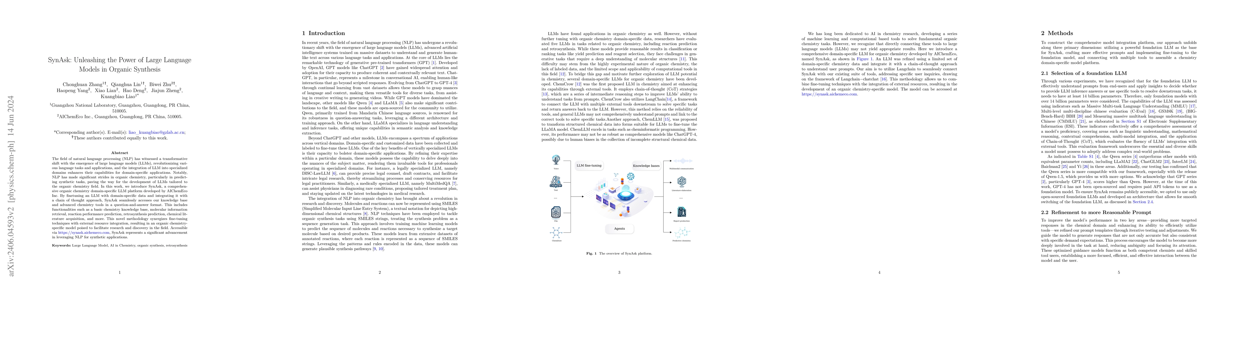 Thumbnail for SynAsk: Unleashing the Power of Large Language Models in Organic
  Synthesis