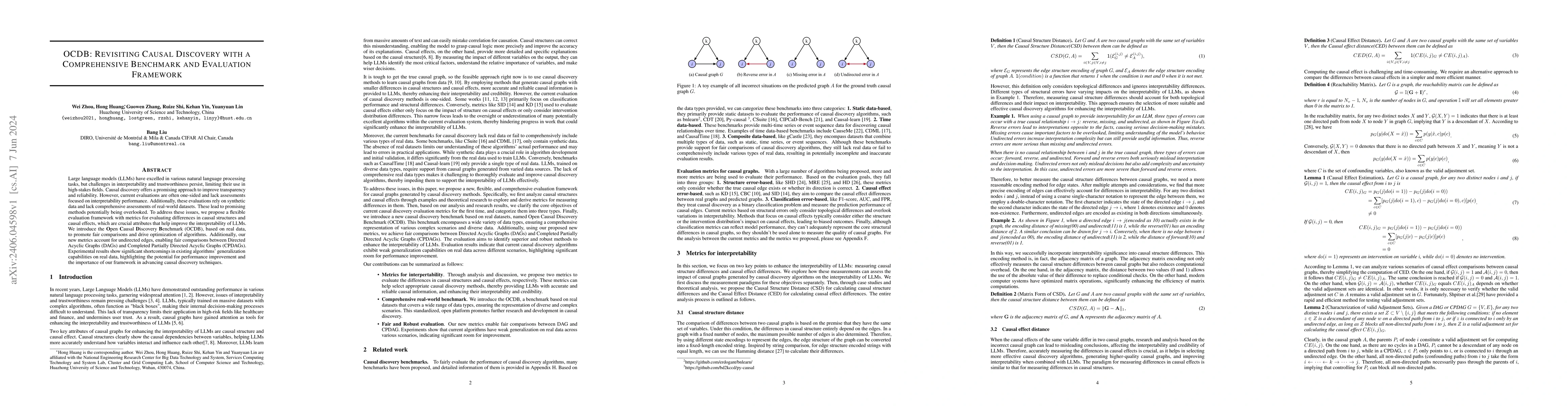 Thumbnail for OCDB: Revisiting Causal Discovery with a Comprehensive Benchmark and
  Evaluation Framework