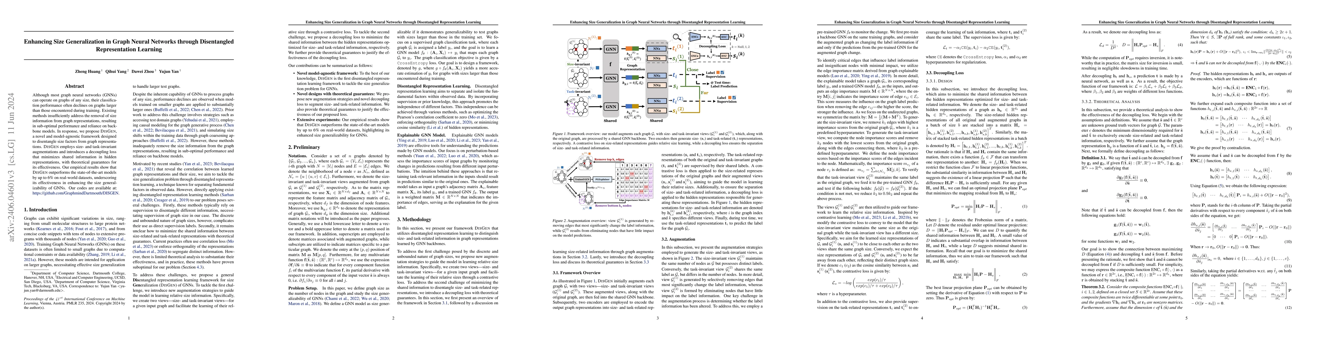 Thumbnail for Enhancing Size Generalization in Graph Neural Networks through
  Disentangled Representation Learning