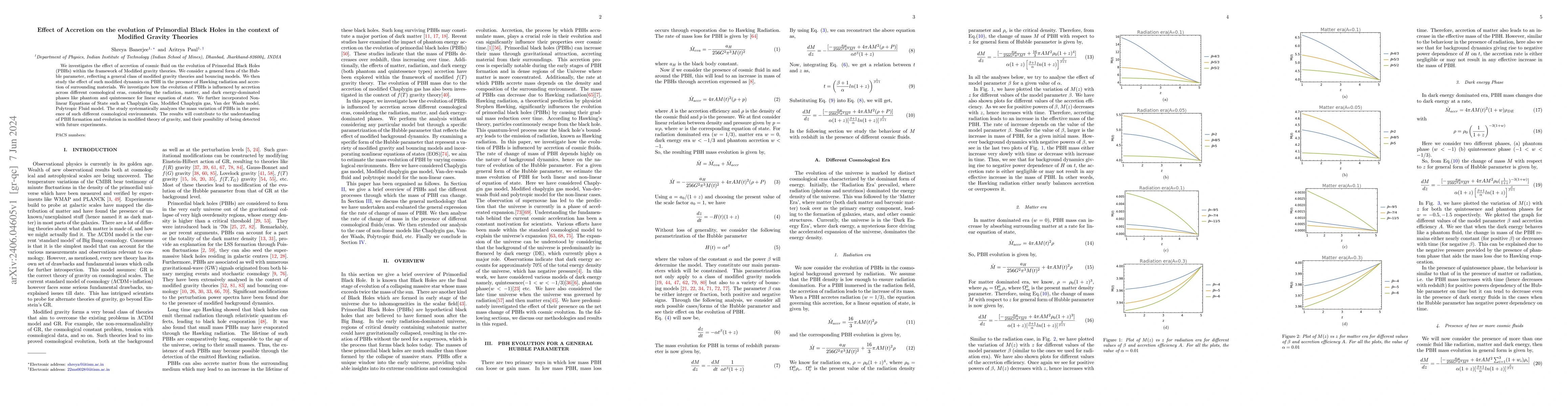 Thumbnail for Effect of Accretion on the evolution of Primordial Black Holes in the
  context of Modified Gravity Theories