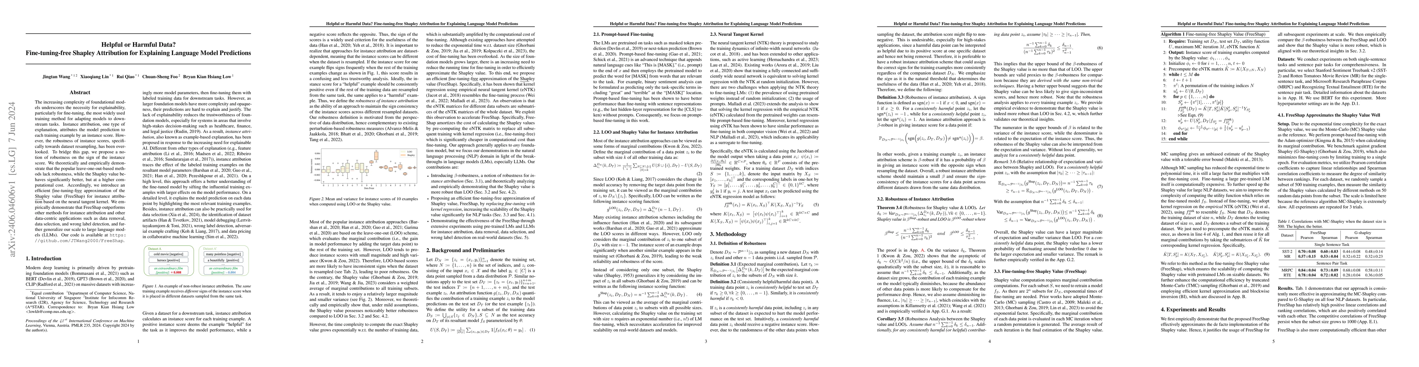 Thumbnail for Helpful or Harmful Data? Fine-tuning-free Shapley Attribution for
  Explaining Language Model Predictions