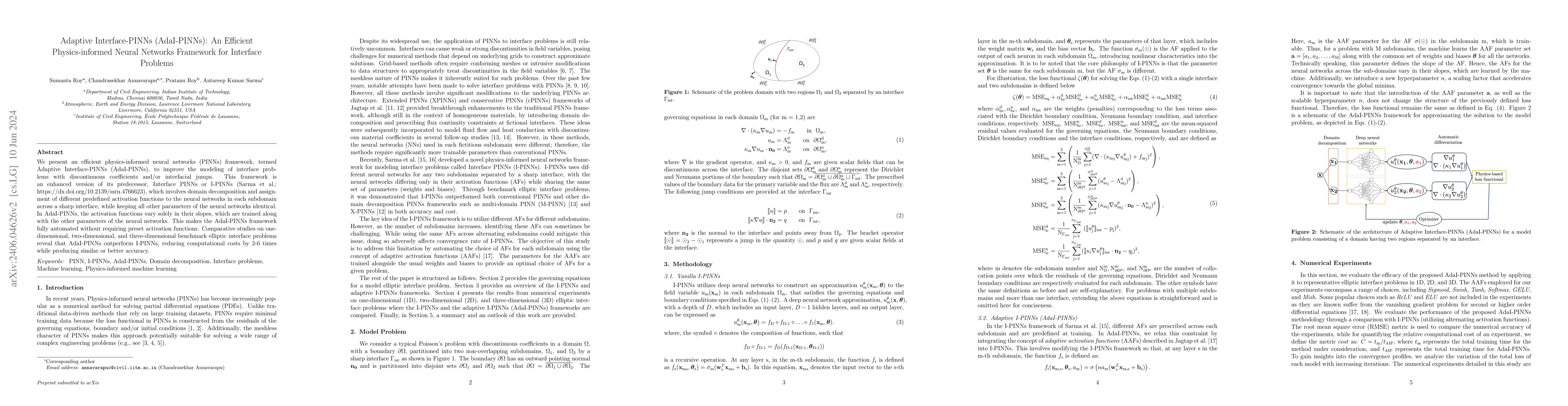 Thumbnail for Adaptive Interface-PINNs (AdaI-PINNs): An Efficient Physics-informed
  Neural Networks Framework for Interface Problems