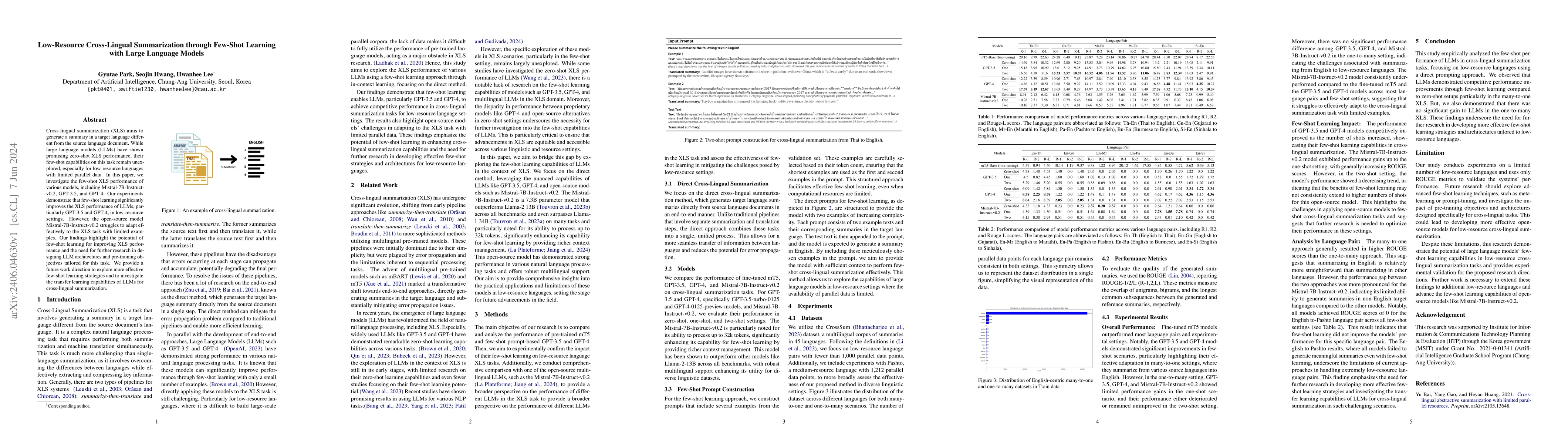 Thumbnail for Low-Resource Cross-Lingual Summarization through Few-Shot Learning with
  Large Language Models