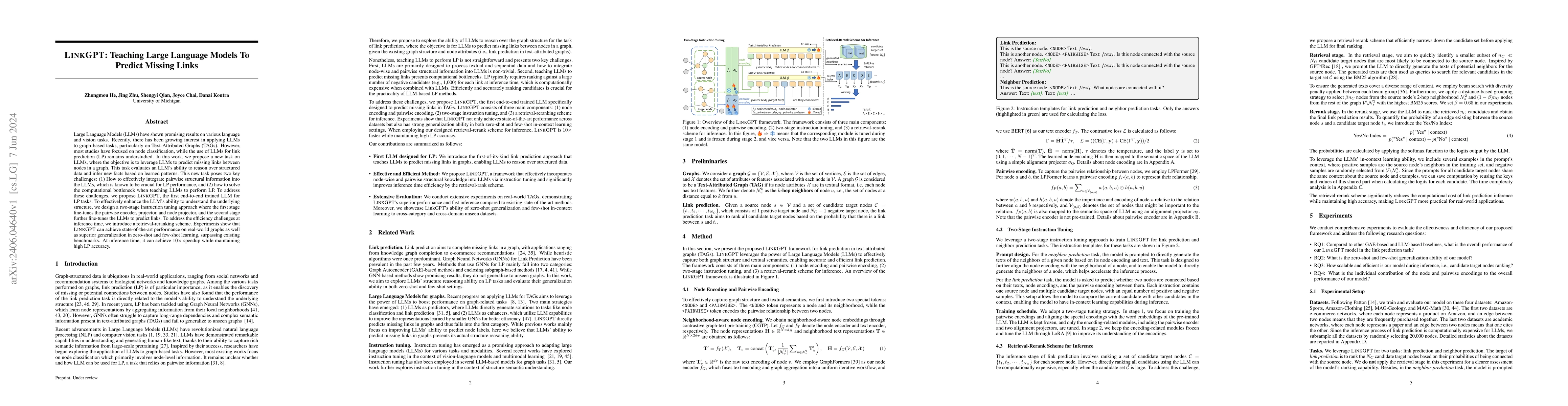 Thumbnail for LinkGPT: Teaching Large Language Models To Predict Missing Links