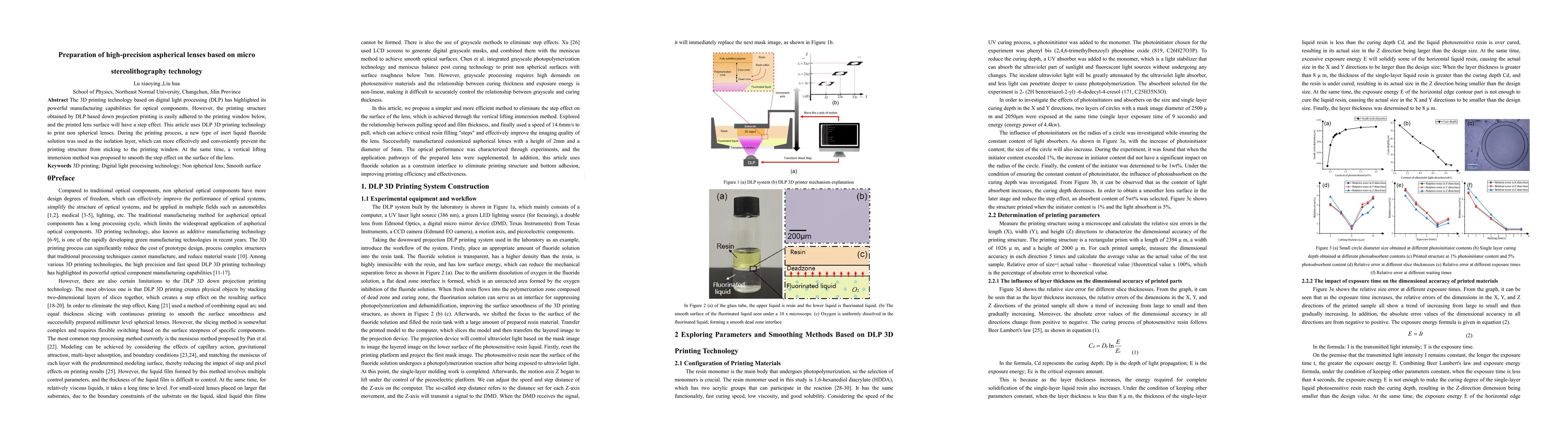 Thumbnail for Preparation of high precision aspherical lenses based on micro
  stereolithography technology