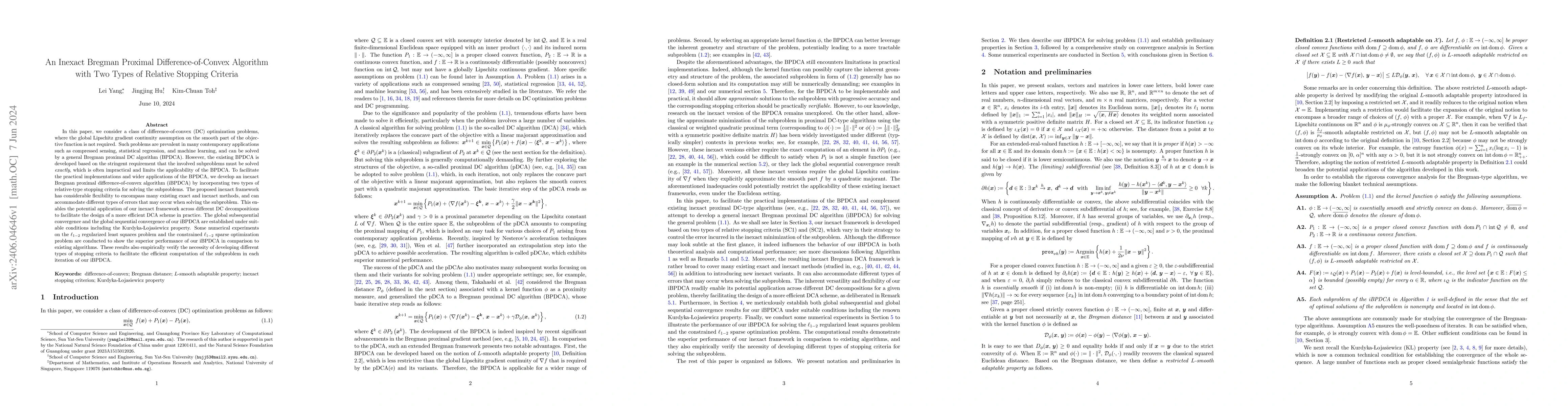 Thumbnail for An Inexact Bregman Proximal Difference-of-Convex Algorithm with Two
  Types of Relative Stopping Criteria