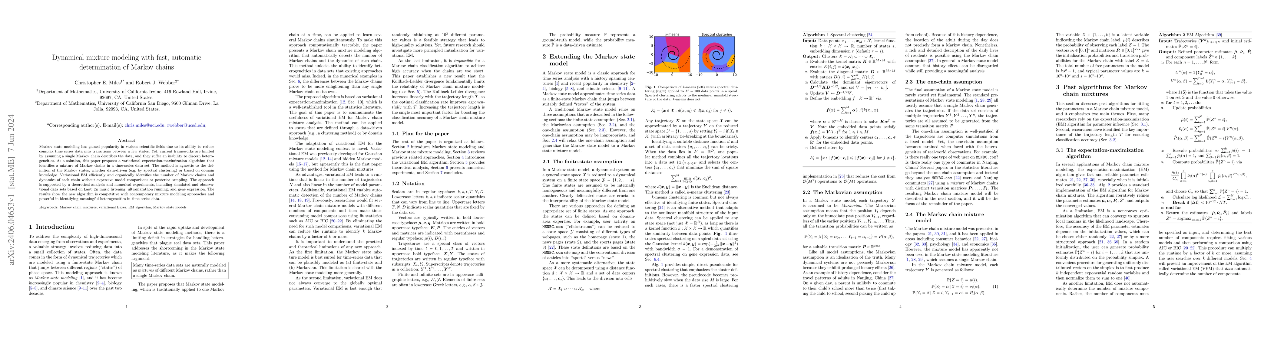 Thumbnail for Dynamical mixture modeling with fast, automatic determination of Markov
  chains
