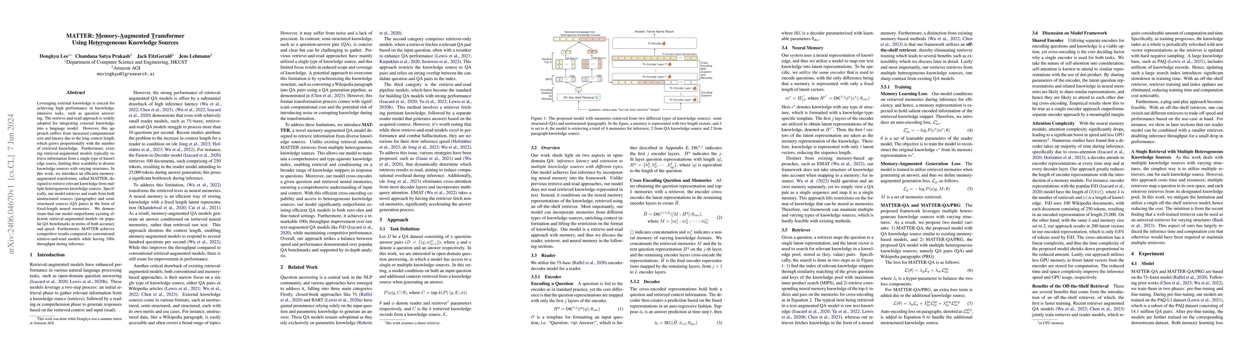 Thumbnail for MATTER: Memory-Augmented Transformer Using Heterogeneous Knowledge
  Sources