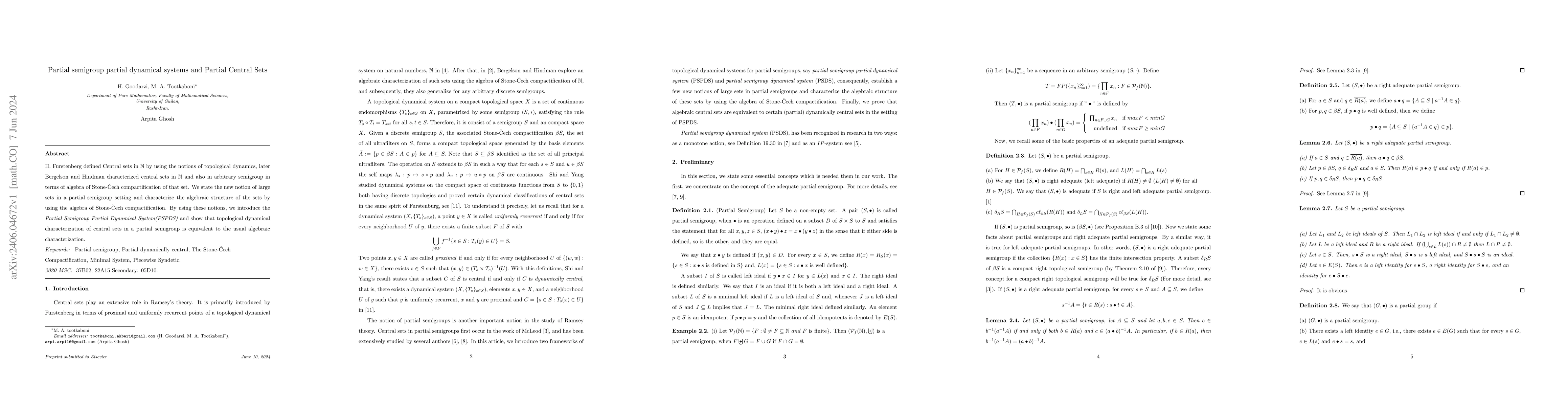 Thumbnail for Partial semigroup partial dynamical systems and Partial Central Sets